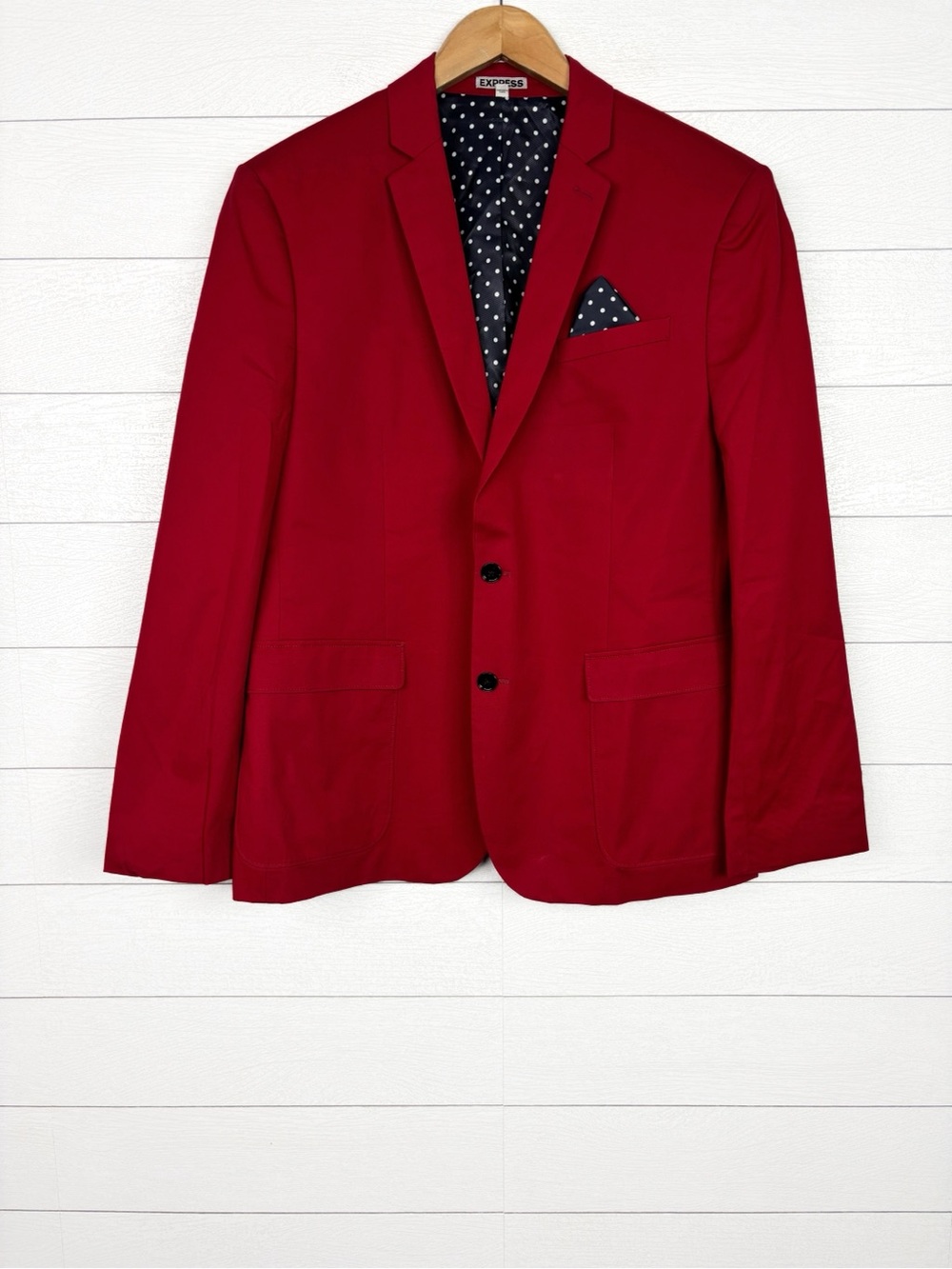 Express Cotton Sports Coat Photographer Jacket Red 46 Regular Polka Dot Pocket